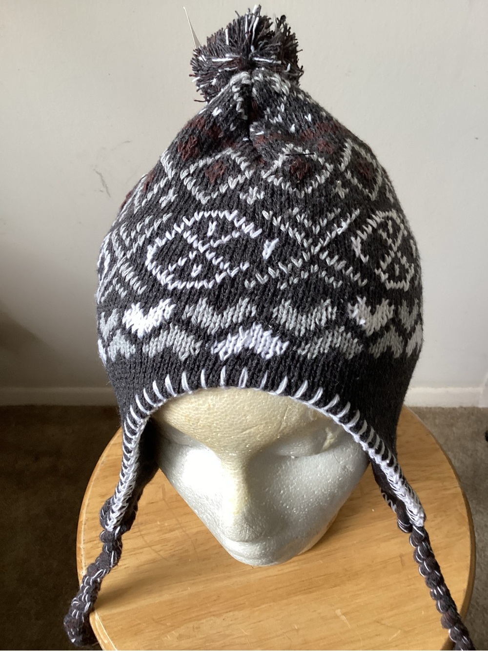 Children's Knit Pom-Pom Earflap Hat - Gray & White